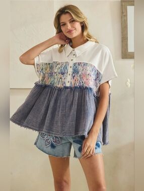 #1230 Oli & Hali Blue Horizon Mixed Media Top